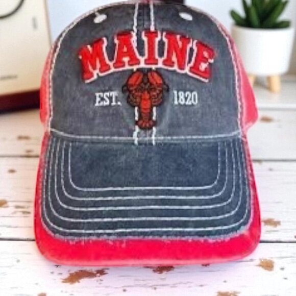 Vintage Maine Red & Blue Embroidered Adjustable Lobster Hat - Picture 8 of 8